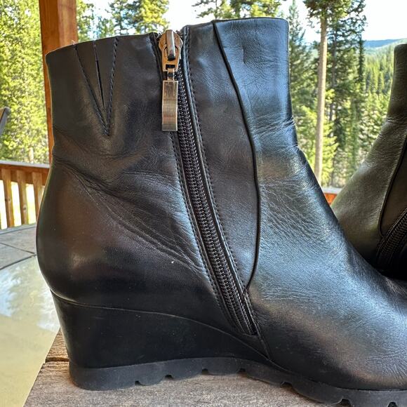 Spring Step RAVEL Black Leather Wedge Ankle Boots SZ 38 SOFT Lined Comfort Shoe - Picture 5 of 12